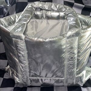 Bath & Body Works Silver puffy Tote Bag 19 x14